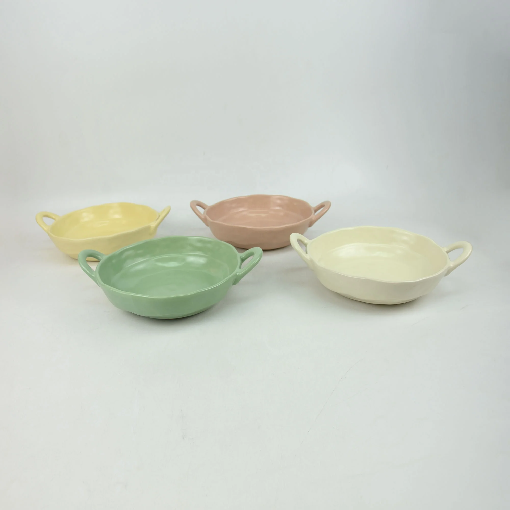 Two handles baker plate stoneware ceramic plate irregular shape plate cake pastry fruit cake dish solid color tableware