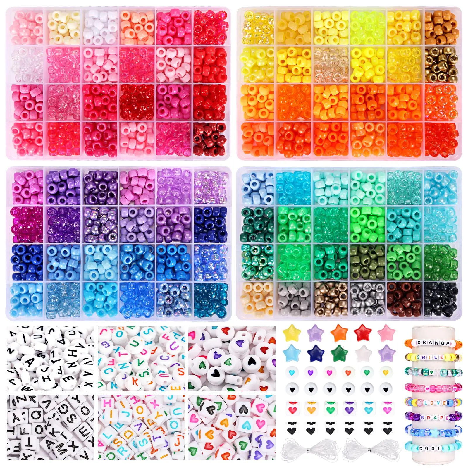 3250pcs 96 colors Pony Beads Set candy Beads 2400pcs Rainbow Beads for Bracelet Jewelry Necklace craft Making For Girls