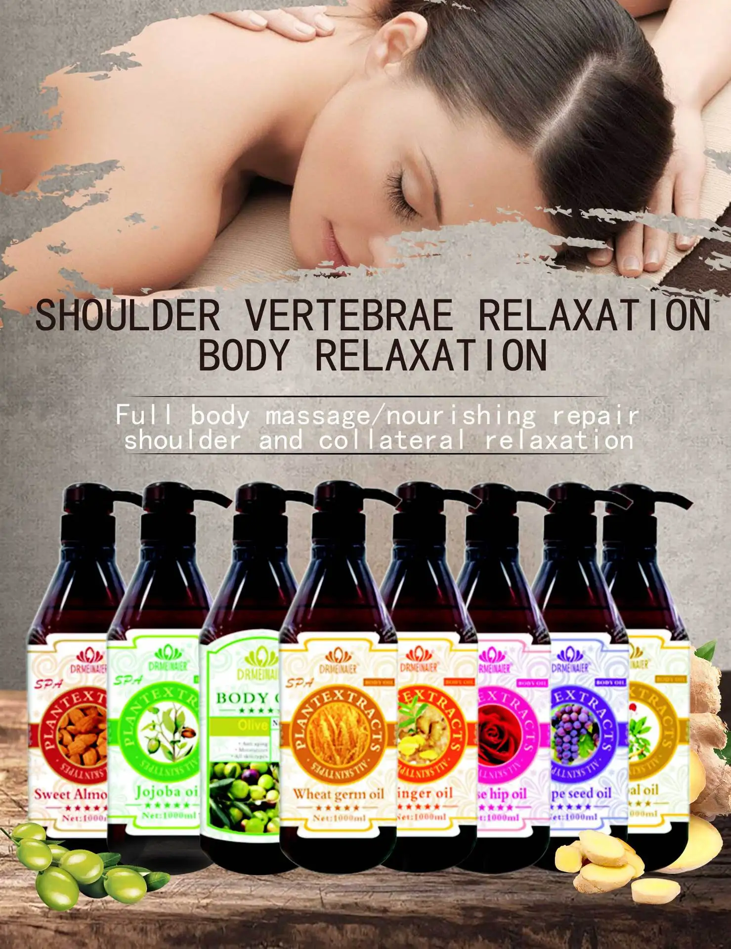 OEM Private label Pure Essential Massage Oil Beauty Skin Care Body Face Rose Herbal soothing relaxing active maintenance SPA