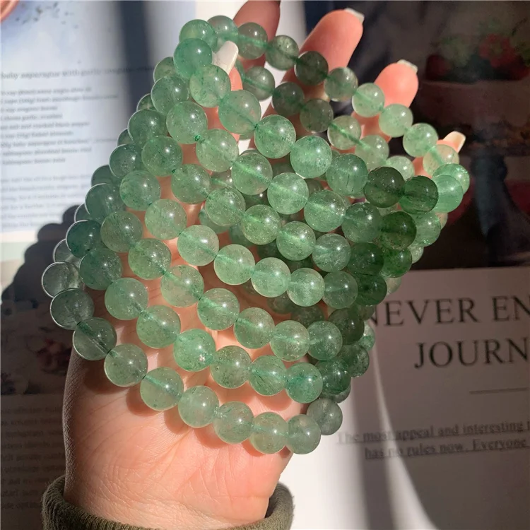 Factory direct sales large stock natural round stone beads green Crystal strawberry quartz bracelets body jewelry