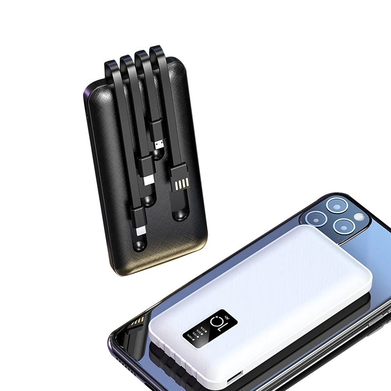 Built-in Cables 10000mAh Power Bank 2A Fast Charging with LED Power Display Portable Charger for Xiaomi for iPhone Charger