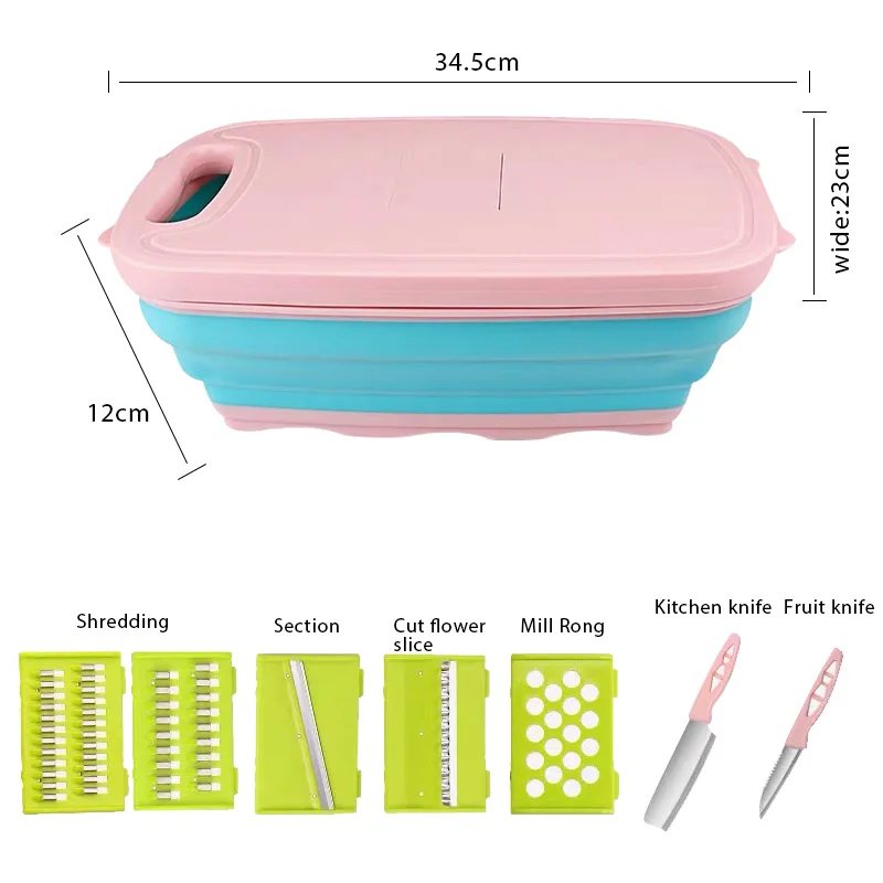 10 in 1 Plastic Collapsible Cutting Board with Colander Fruits Vegetables Wash and Cutting Drain Sink Storage Basket
