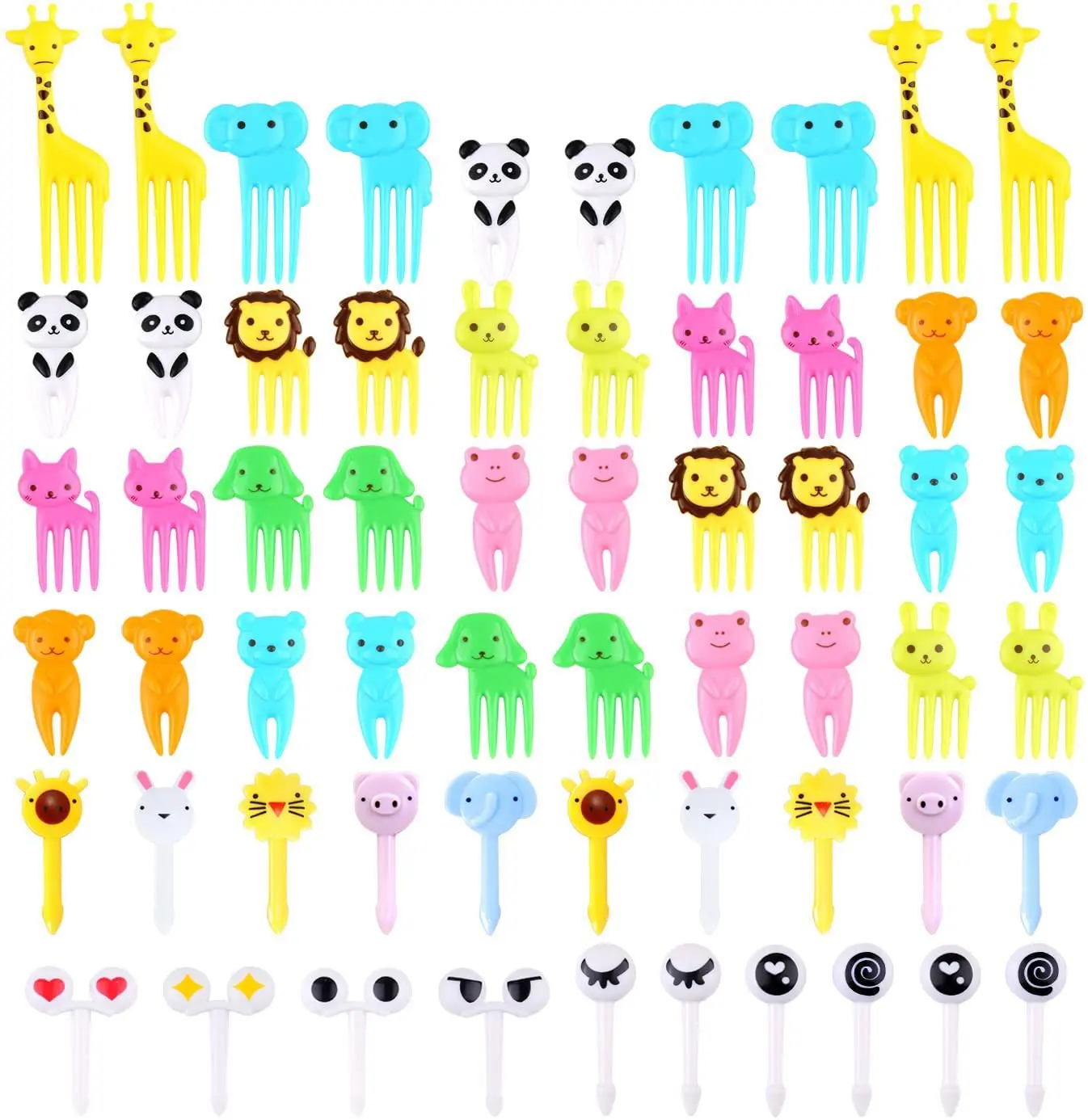 New arrival wholesale plastic kids cute cartoon mini animal food fork picks fruit food toothpick lunch bento box picks for toddl