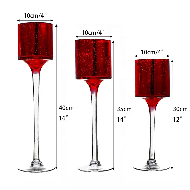 Set of 3   Mercury Red Glass Tealight Holders for wedding