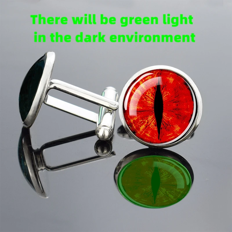 Luminous Devils Eye Cuff Links Gift Custom Wholesale Exquisite Colored Dragon Eye Silver Metal Cufflinks for Men