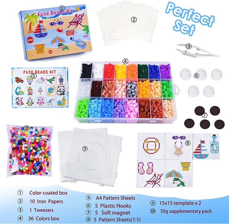 2024 Wholesale 24 Color 5mm Eva Box Educational Kid Puzzle Game Toy Perler Fuse Ironing Beads Hama Beads Set