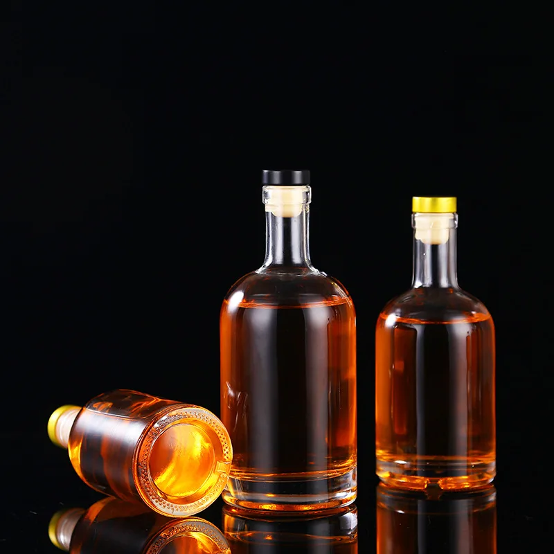 200ml 375ml 500ml 750ml 1000ml Empty Clear Round Vodka Liquor Glass Bottle for Whisky, Rum, Tequila, Vodka, Liquor, Wine