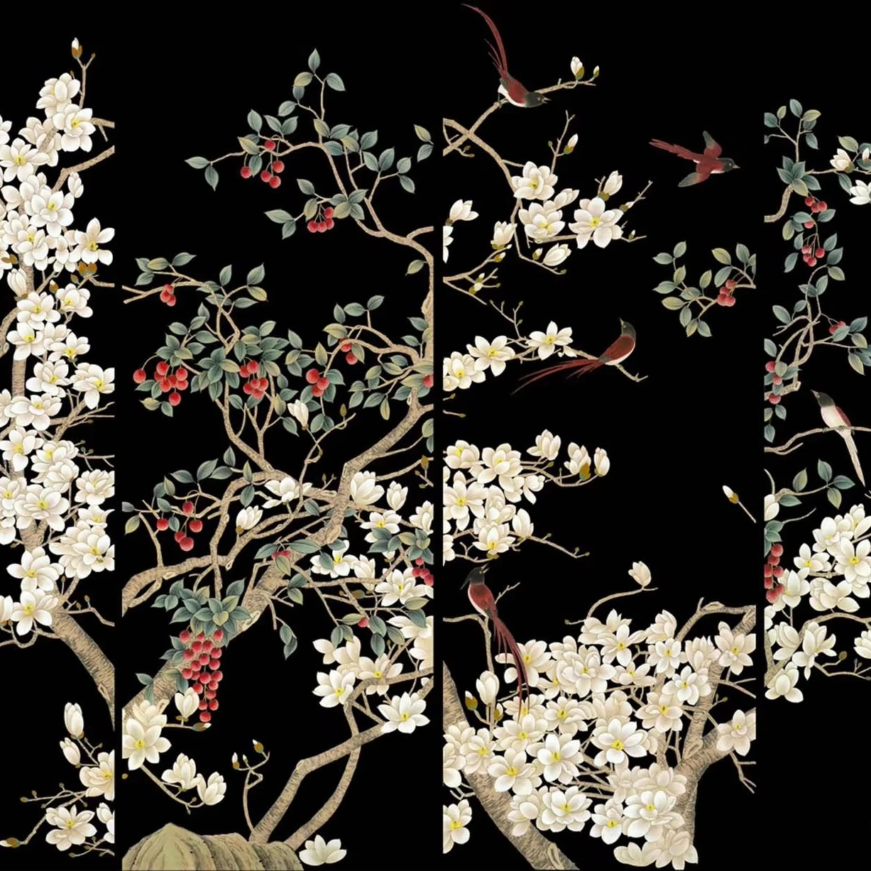 Chinese Style Decorative Mural Art Floral Pattern Hotel Walls Mural Wallpaper