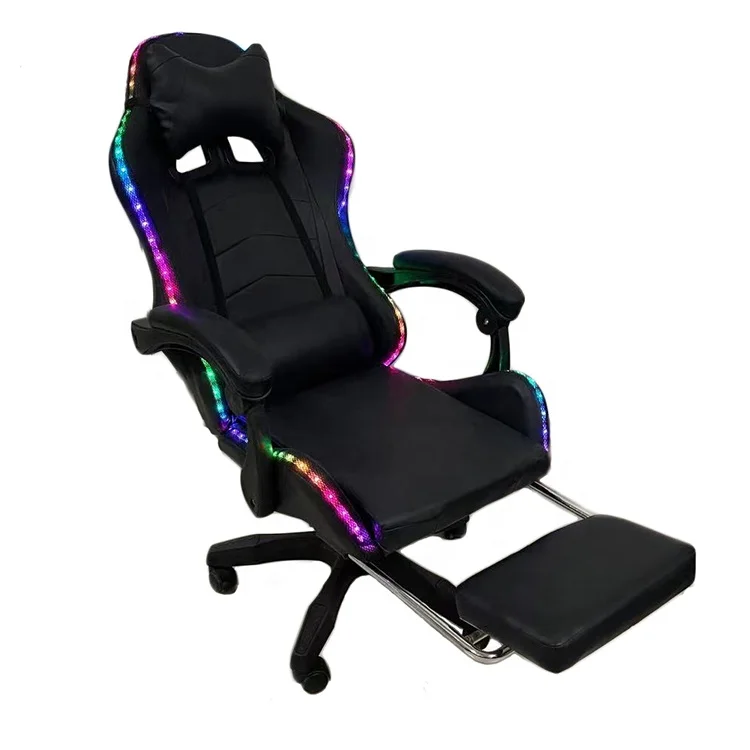 Free Sample Pc Racing Silla Gamer Dropshipping Computer Reclining Leather RGB Led Gaming Chair With Footrest