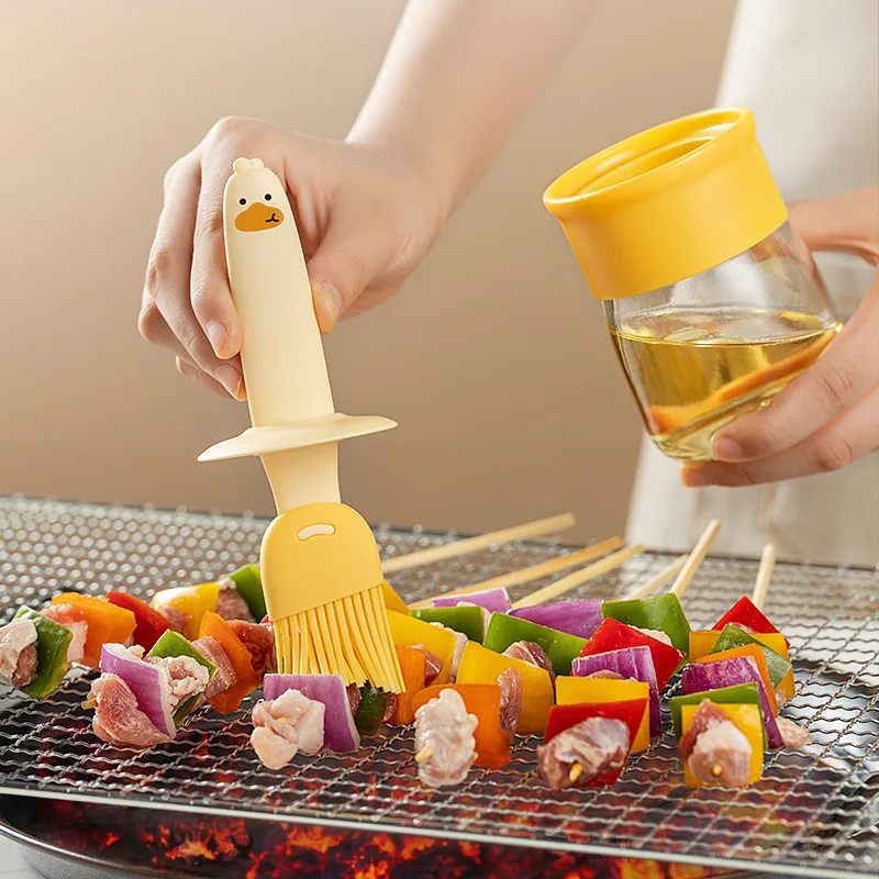 New Arrivals Food Grade Silicone Kitchen Oil Brush with Glass Bottle Oil Dispenser Bottle For Kitchen BBQ Barbecue Oil Brushes
