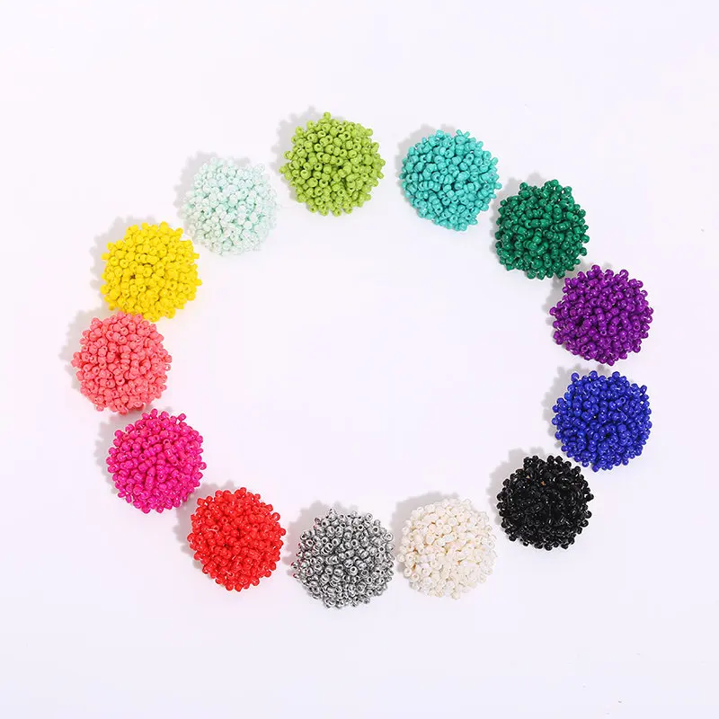 Hot Selling Handmade Cute Colorful Ball Shape Bohemia Creative Fashionable Jewelry Seed Bead Stud Earring For Women