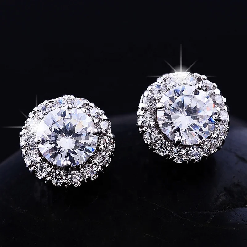 Cheap Round Full Pave Setting Stone Studs Eye Earrings Fashion Jewelry