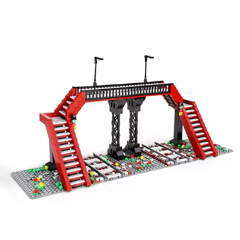 Mould King 12008 Railway toys Education sets Railroad crossing Building blocks for railway transportation overpass for kids
