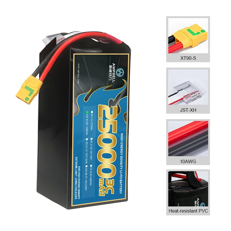 25000mAh 43.8V 12S1P Semi-solid factory price lithium  lipo batteries  for eVTOL, mapping,inspection and surveillance