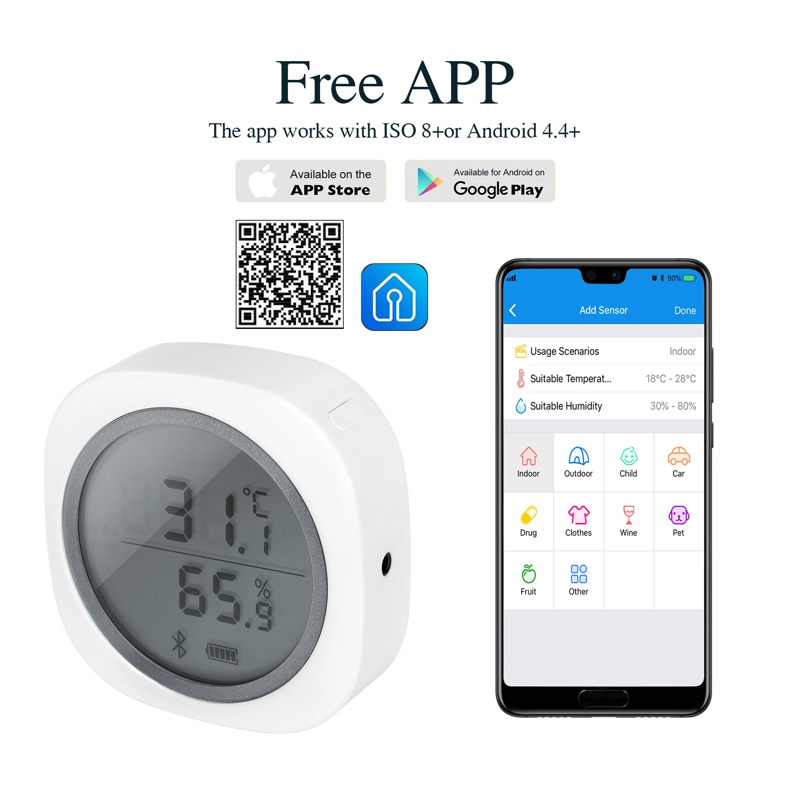 INKBIRD IBS-TH1 Plus Wireless Thermometer and Hygrometer with APP Blue tooth Temperature and Humidity Monitor Thermo-hygrometer
