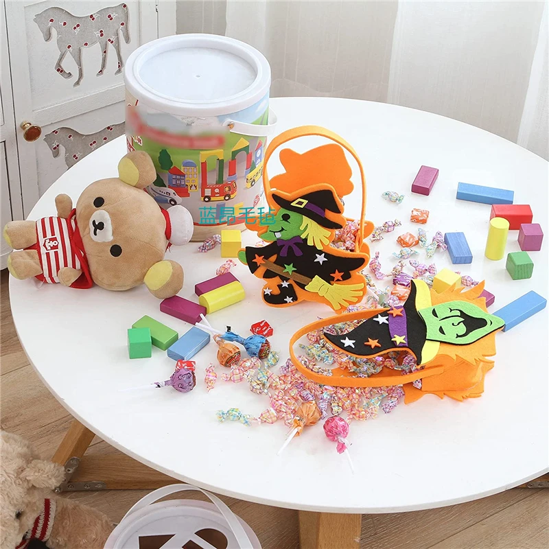 Halloween party decoration trick or treat felt candy tote bags with pumpkin ghost storage basket