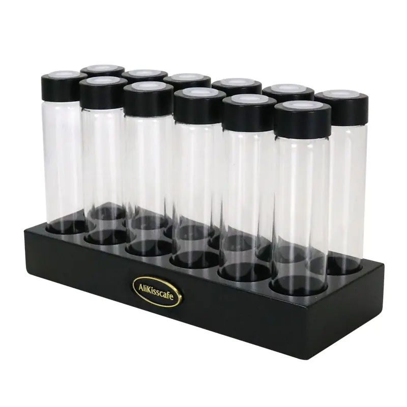 Single Dose Glass Jars Containers Airtight Sealed Borosilicate Aroma Valve 12 Holes Espresso with Coffee Bean Glass Tub