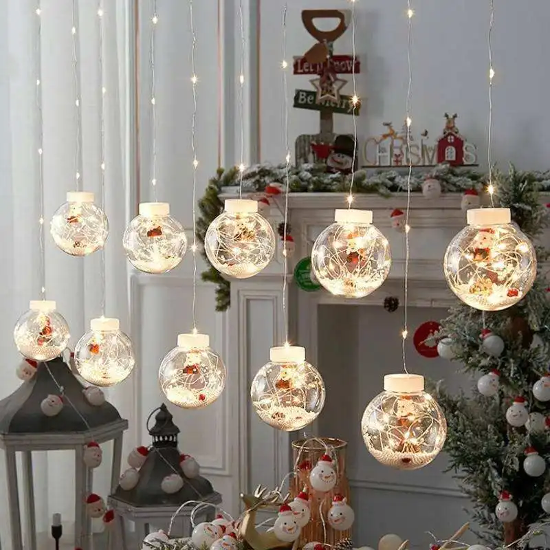 2024 Christmas LED Lights Santa Snow Ball Window Wall Decoration 3M DC 6V Curtain String Easter Christmas Tree Christmas Tree