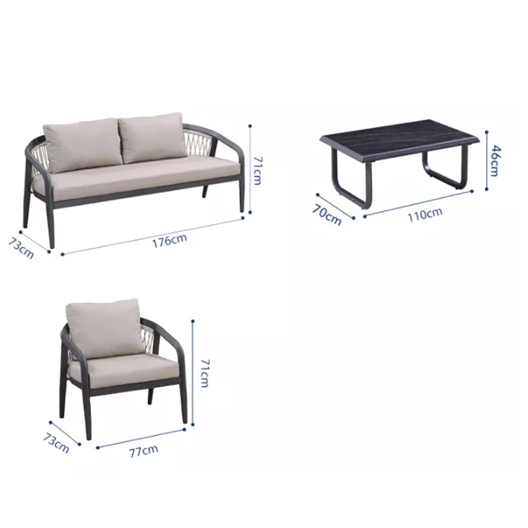 Wholesale Leisure Modern Luxury Outdoor Patio Garden Furniture Aluminum Sofa Set