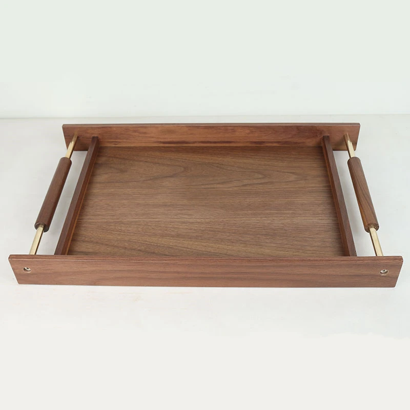 Hot Sales Walnut Wooden Rectangle Room Serving Tray with Handles