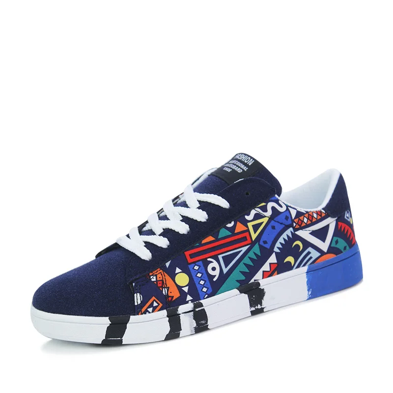 
Hot Selling In African Graffiti Casual Canvas Skateboard Sneakers Sport Men Shoes Clothes Custom Print Shoes 