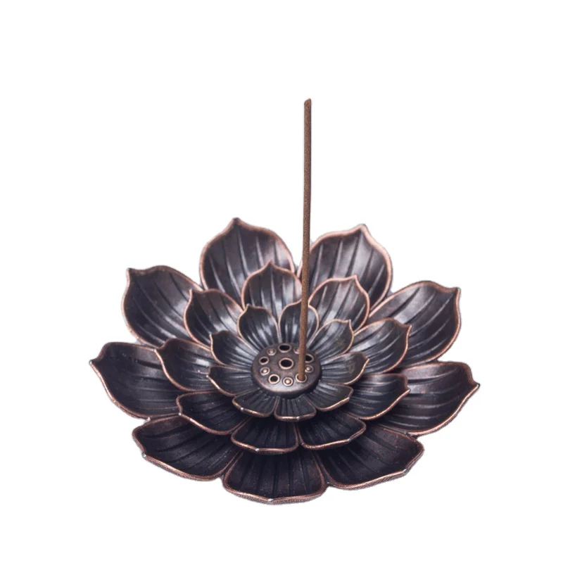 Brass Lotus Incense Stick Holder 6 Incense Holes with Detachable Ash Catcher Brass Incense Burner For Home Decorations