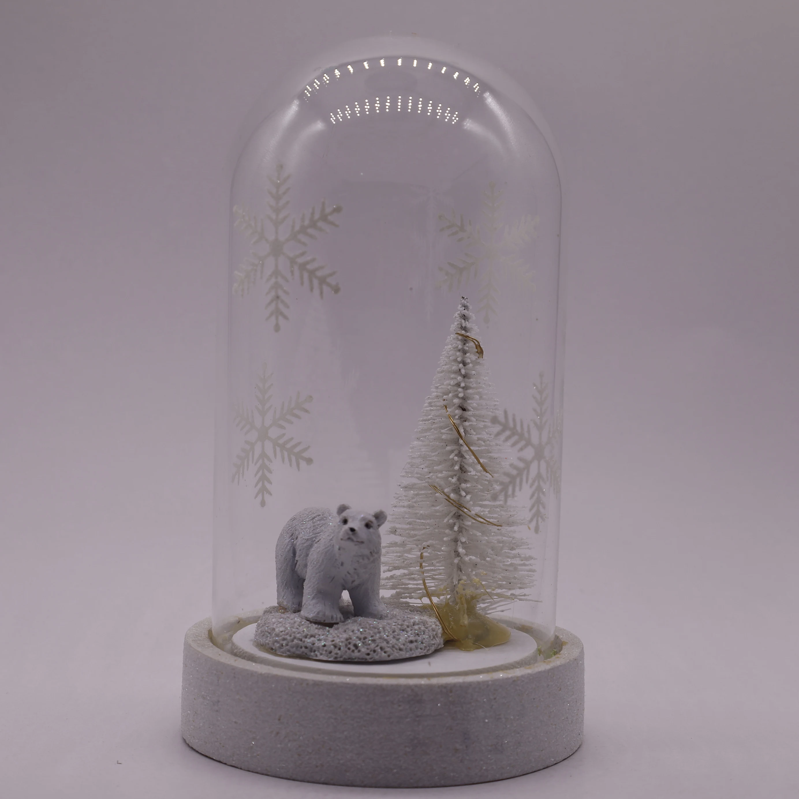 Resin base glass cover resin polar bear snow Christmas tree interior LED lights Crystal pearl Christmas glass decorations