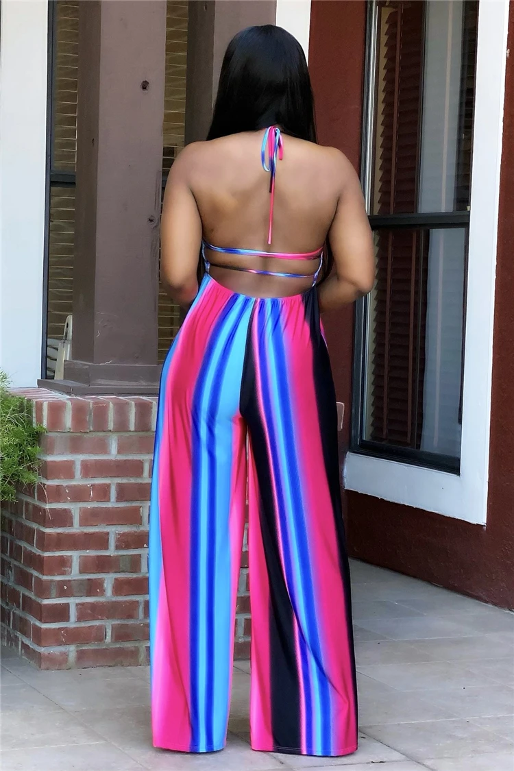 DUODUOCOLOR Summer hot sale fashion backless color printed womens loose plus size high quality sexy jumpsuit 2021 D10049