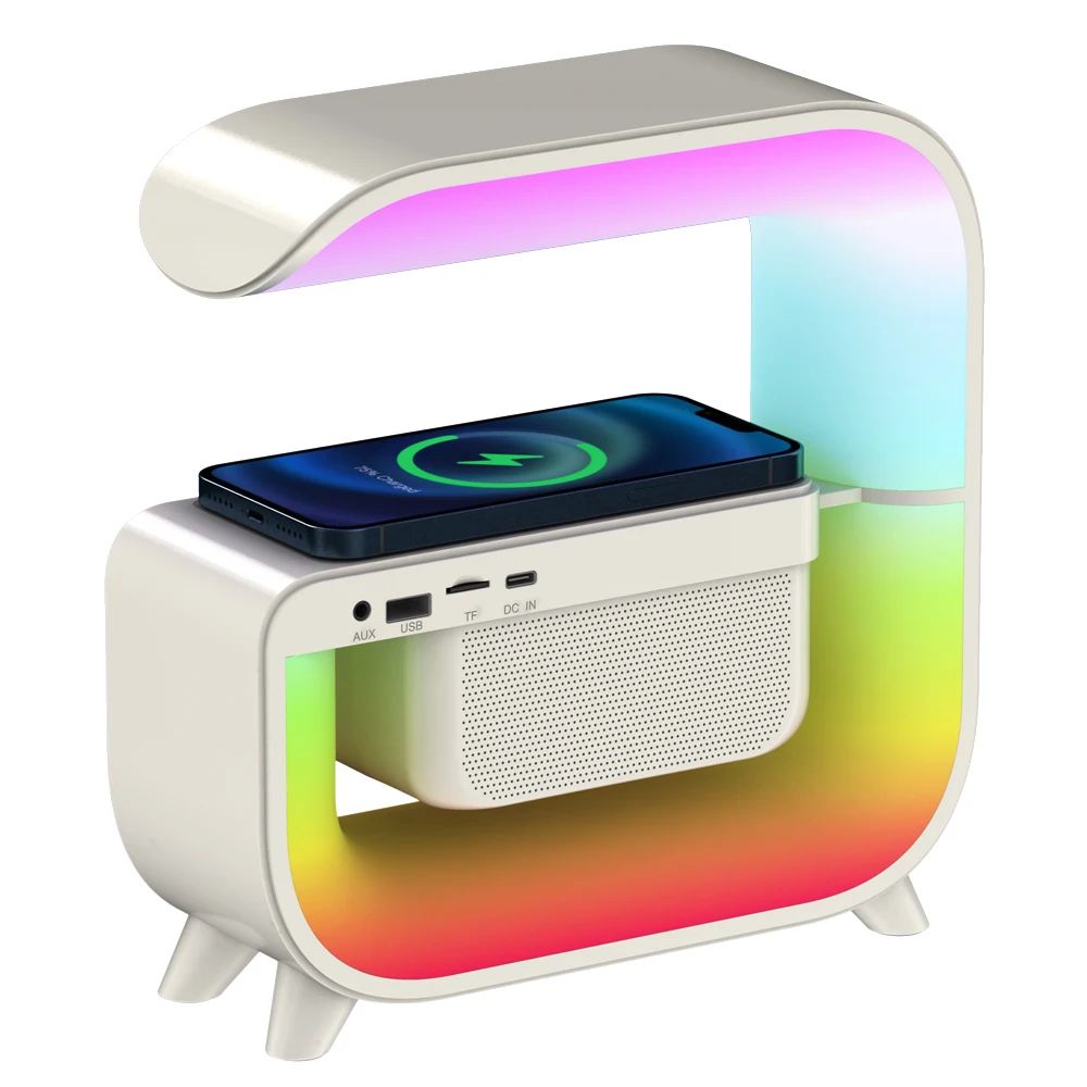 Multi-function 15W Bluetooth RGB Light Lamp Gift Smart Speaker Mobile Charging Station Fast Wireless Charger Stand