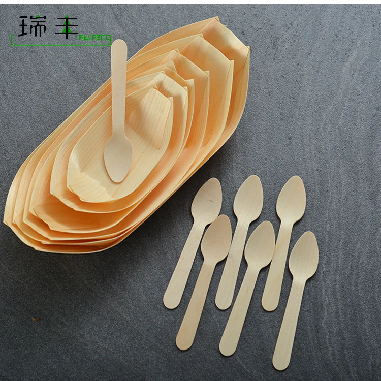Eco friendly disposable japanese wooden Food Container Sushi Boat Serving Tray