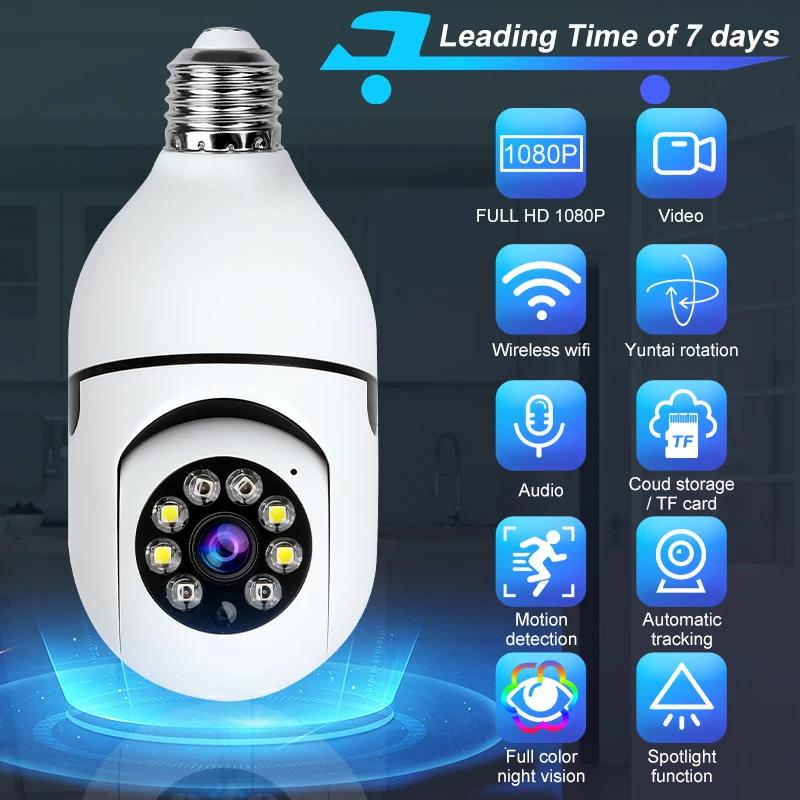 Умная Светодиодная лампа E27 для системы видеонаблюдения, PTZ, панорамная Беспроводная IP-лампа с поворотом на 360 градусов и Wi-Fi