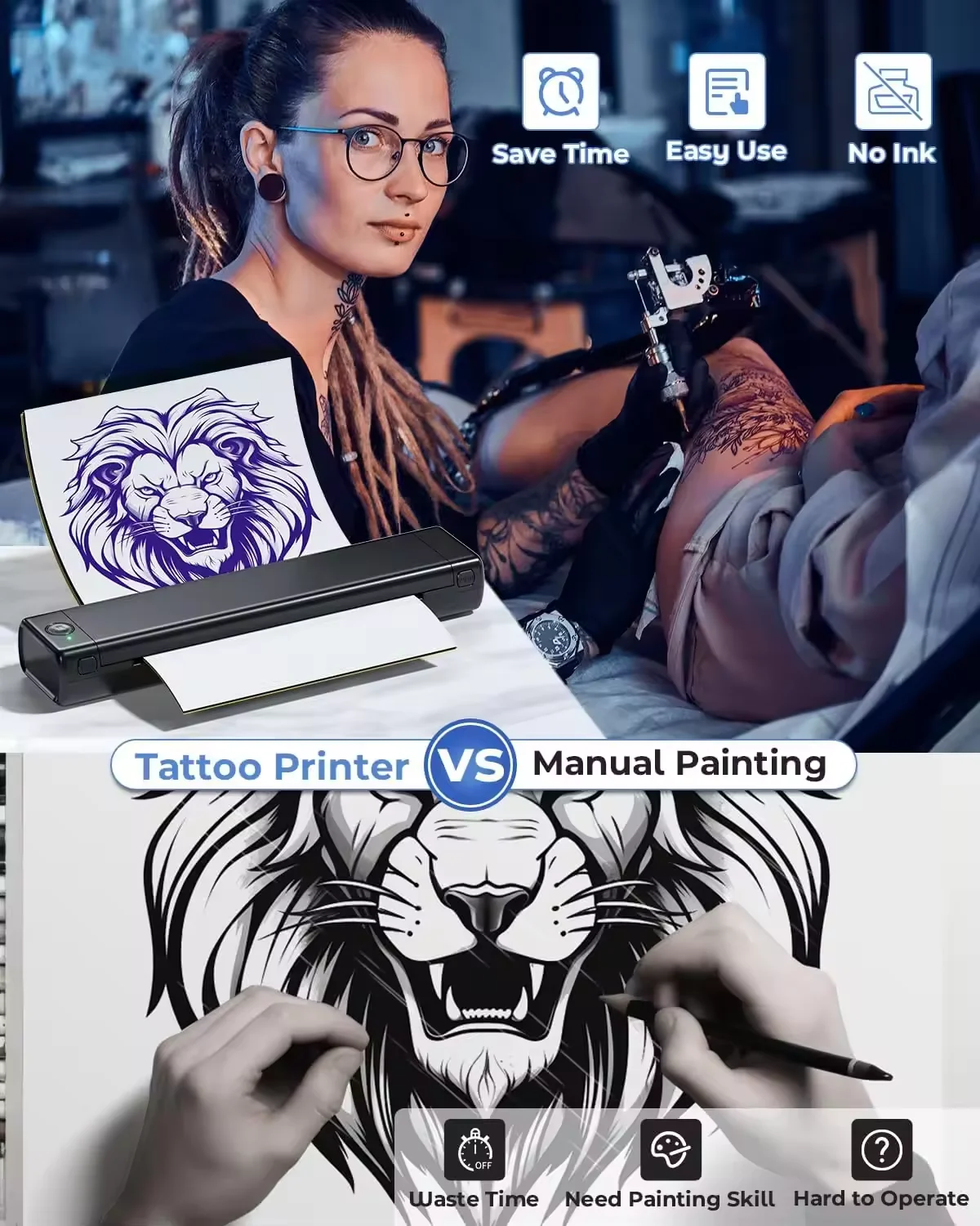 imanattoo Printer Thermal Template Machine Wireless Bluetooth Professional A4 Paper Printer Compatible With Android Ios Portable