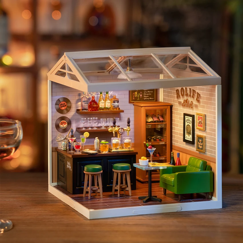 Robotime Rolife 3D Puzzle Toys DW012 Leisurely Cheers Bar Assembled Plastic Building Block DIY Miniature House