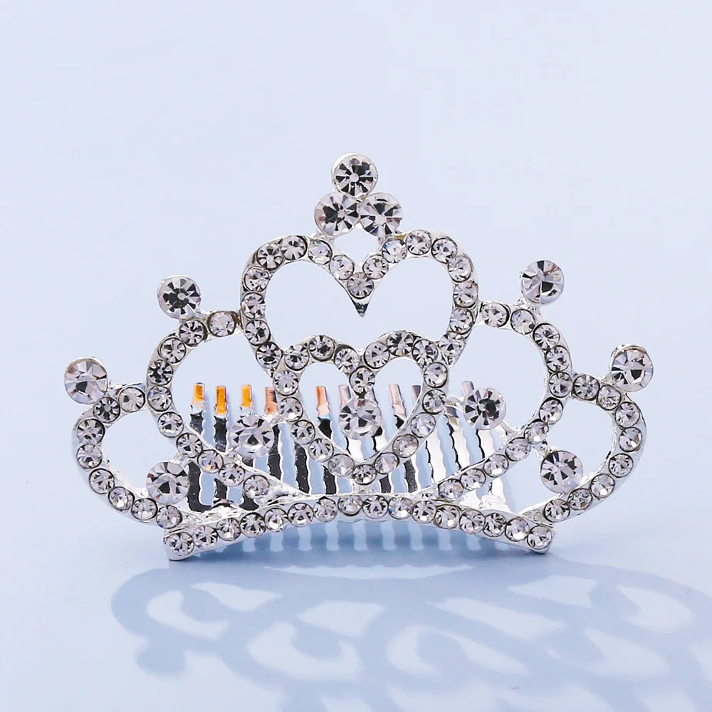 Cute Children Princess Crystal Rabbit Alloy Crown Haircomb Little Girls Rhinestone Insert Comb Birthday Gift Accessories