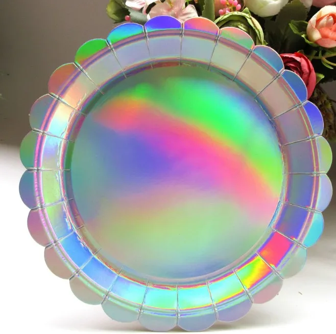 Birthday Party Decoration Colorful  Paper Plate Set Special Silver Foil Plate
