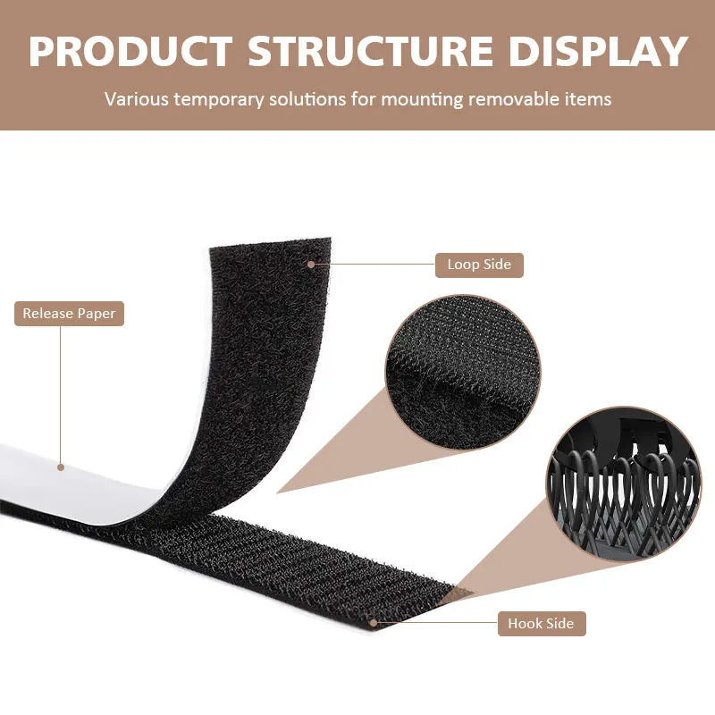 Self Adhesive Hooks and Loops Fastener Tape Nylon Sticker Hook Loop Tape with Adhesive