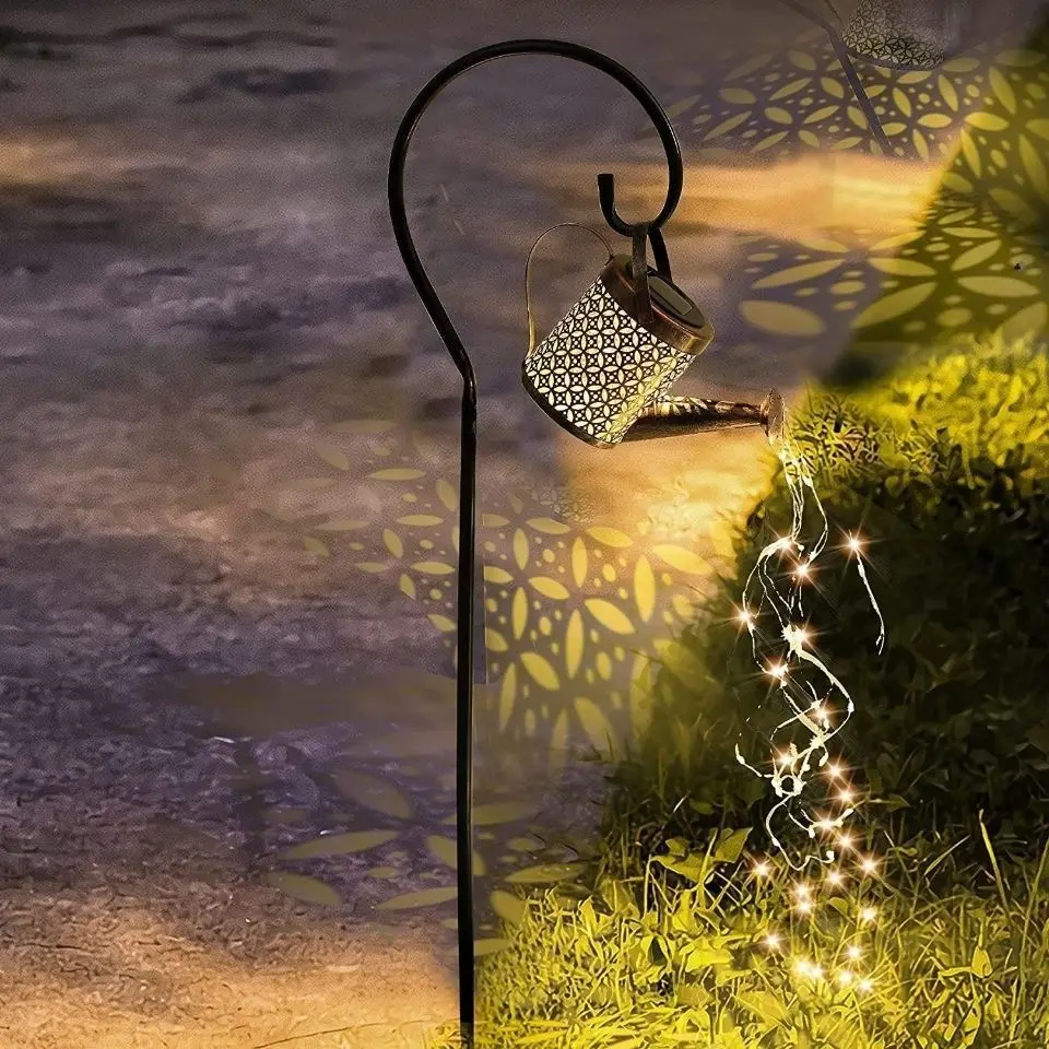 Howlighitng Patio Yard Pathway Plant Vine Lights Waterproof Fairy Lights Hanging Metal Waterfall Solar Kettle Watering Light