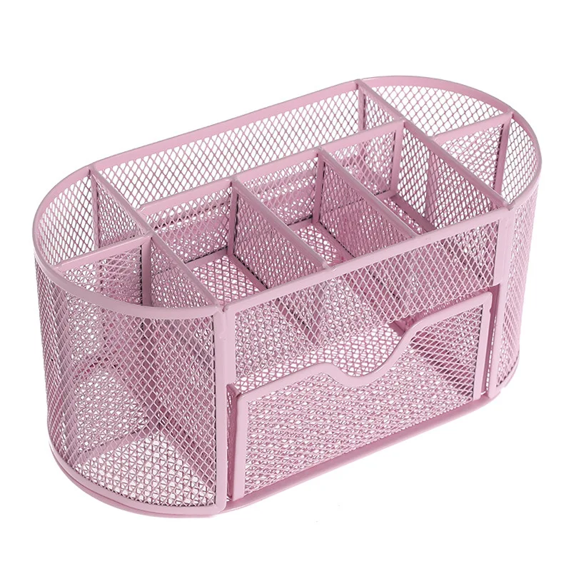 Portable Pink Two-Layer 9 Grade Mesh pencil holder Office Drawer Organizer pen holder For promotion