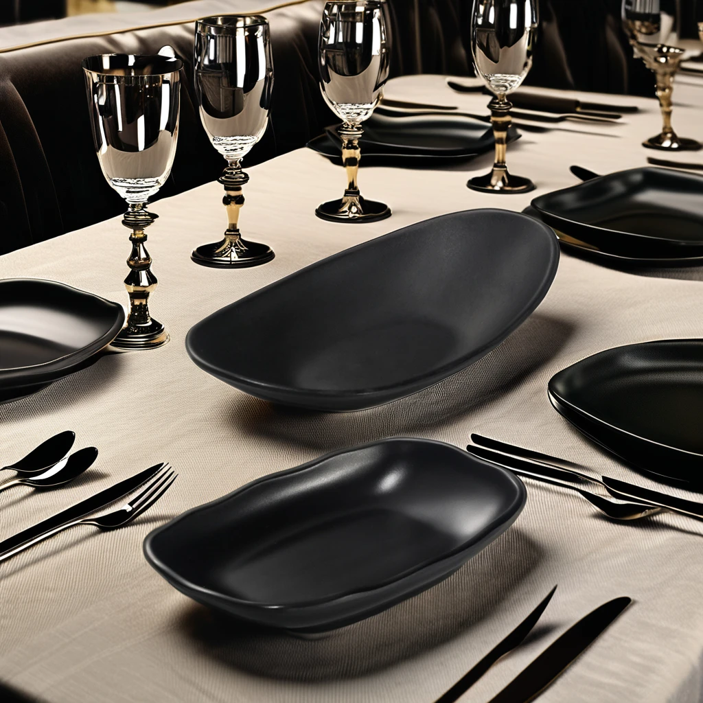 Hot Selling 100% A5 Melamine Black Oval Sushi Plate Custom Restaurant Hotel Service Dishes for Home Party