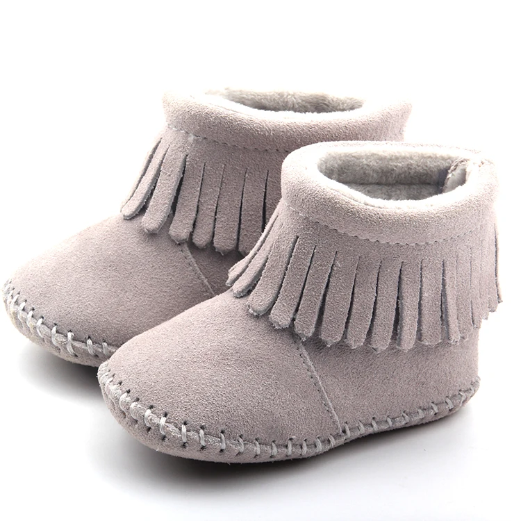 Custom Wholesale Winter Warm Snow Shoes Soft Sole Non-Slip Baby Toddler Booties Plush Tassel Infant Boots