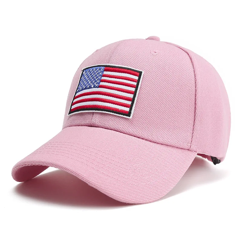 China Supplier Provide High Quality USA Flag Baseball Cap Embroidery Patch Cap Pink American Flag Hat
