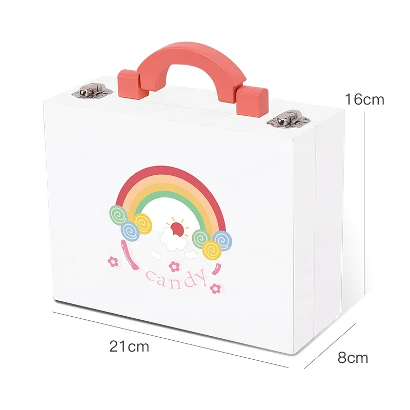Hot Pop Pretend Play House Wooden Toy Candy Makeup Case With Full Set Of Make Up Accessories For Baby
