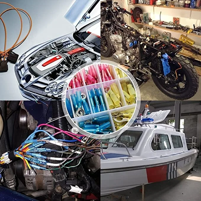 240PCS Heat Shrink Wire Electrical Automotive Crimp Connectors Assortment Ring Fork Spade Butt Splice Terminals