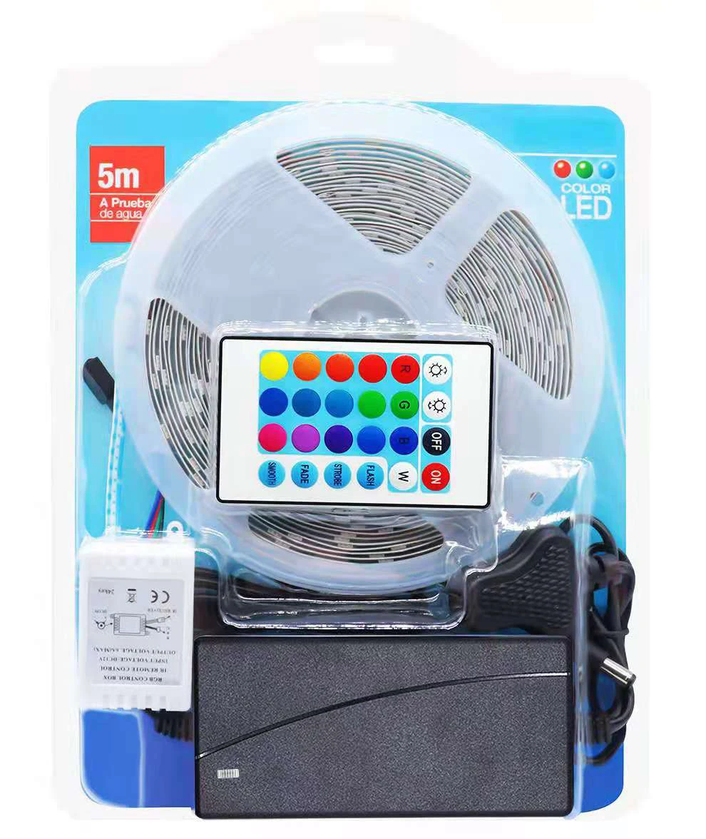 5 м IP20 12 В 5050RGB 150 светодиодная полоса набор блистеров 24/44Key ИК контроллер в ЕС адаптер RGB5050 комплект RGB