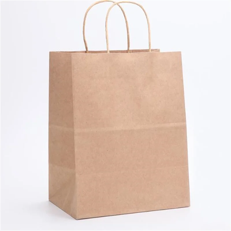 Brown Kraft Paper Bag with Flat Twisted Handle Fast Food Take-Away and Packaging Offset Printing Craft Kraft Paper Bag