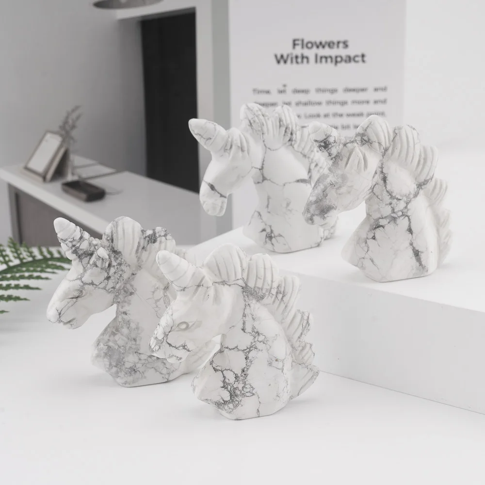 BZ JADE TIFA Factory Wholesale Natural high quality Jade Carving howlite unicorn horse statue Gems horse head for home decor