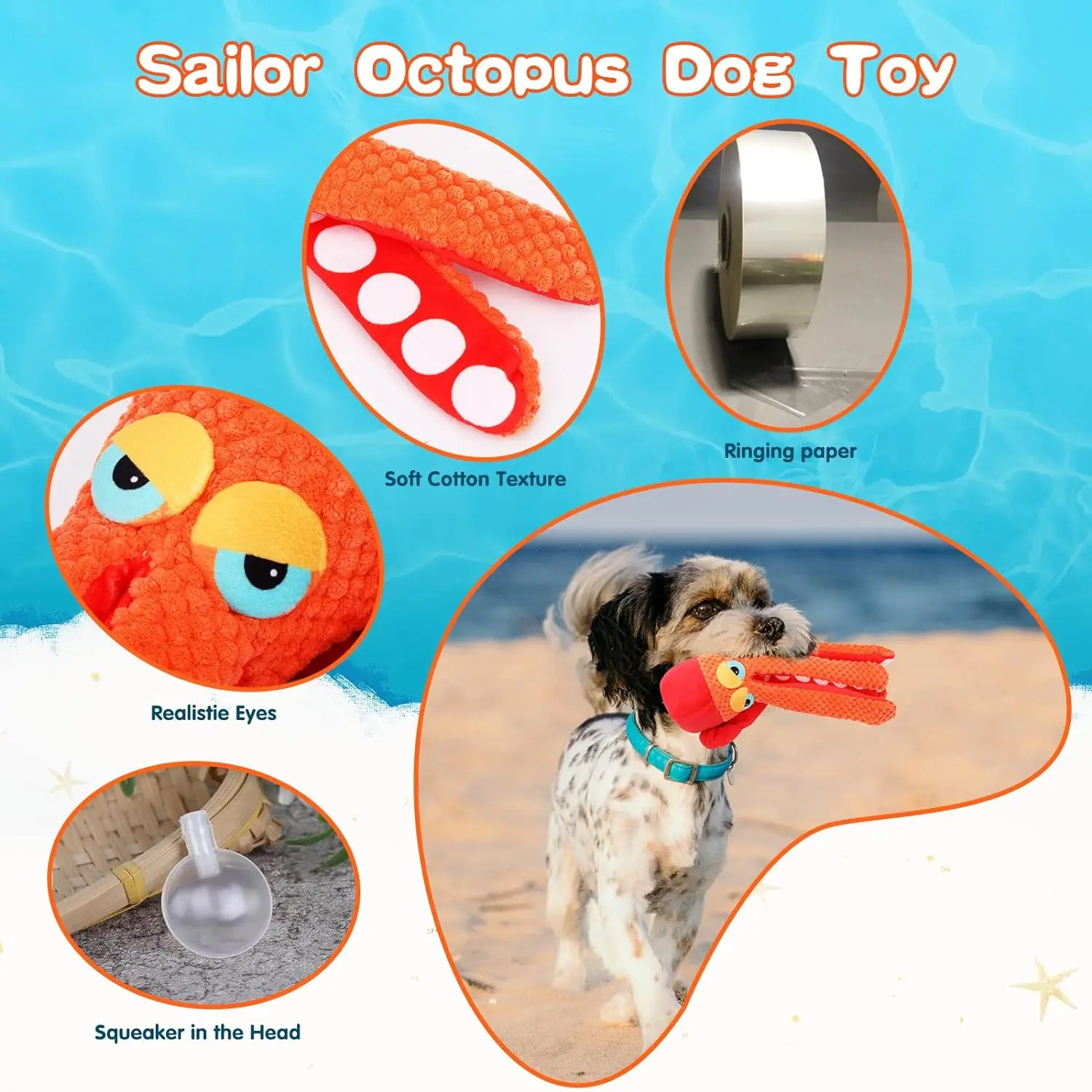 Wholesale Durable Crinkle Paper Squeaky Octopus Dog Toy Custom Design Plush Dog Chew Toy