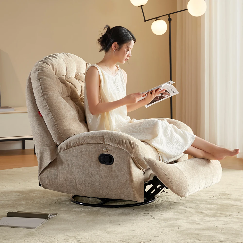 Sans Wholesale One Seat Rice White Velvet Relax Lazy Rocker Swivel Lounge Chair Recliner