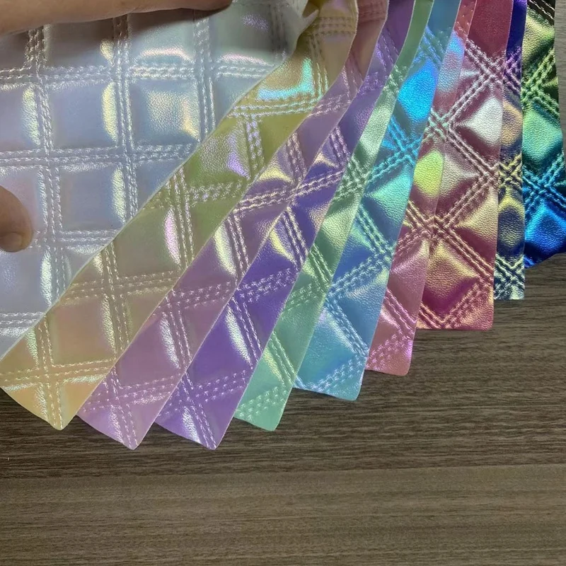 3D holographic metallic PU embroidery textile leather product it use recycled material to production