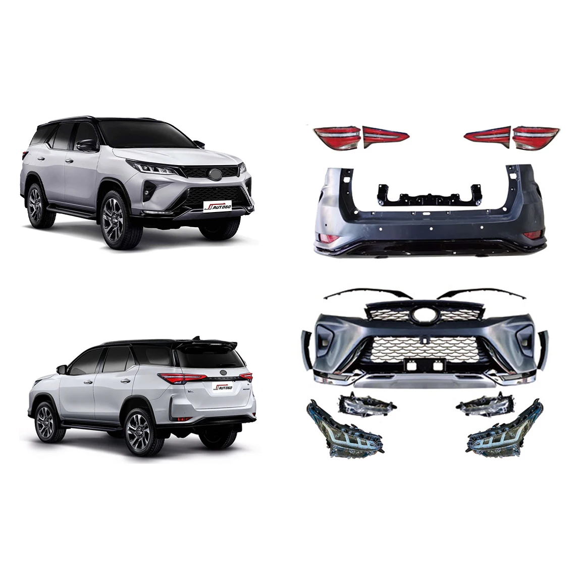 Body Kit For Toyota Fortuner 2016 2017 2018 2019 2020 Update to Legender with Front+Rear Bumper Lamp+Grille assembly
